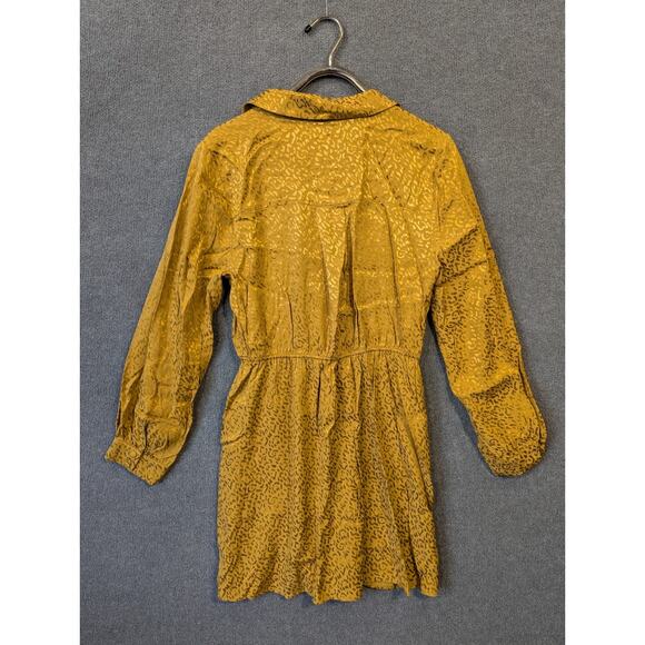By Anthropologie Long-Sleeve Mini Dress Womens Large Gold Wrap Boho Feminine - Picture 6 of 11